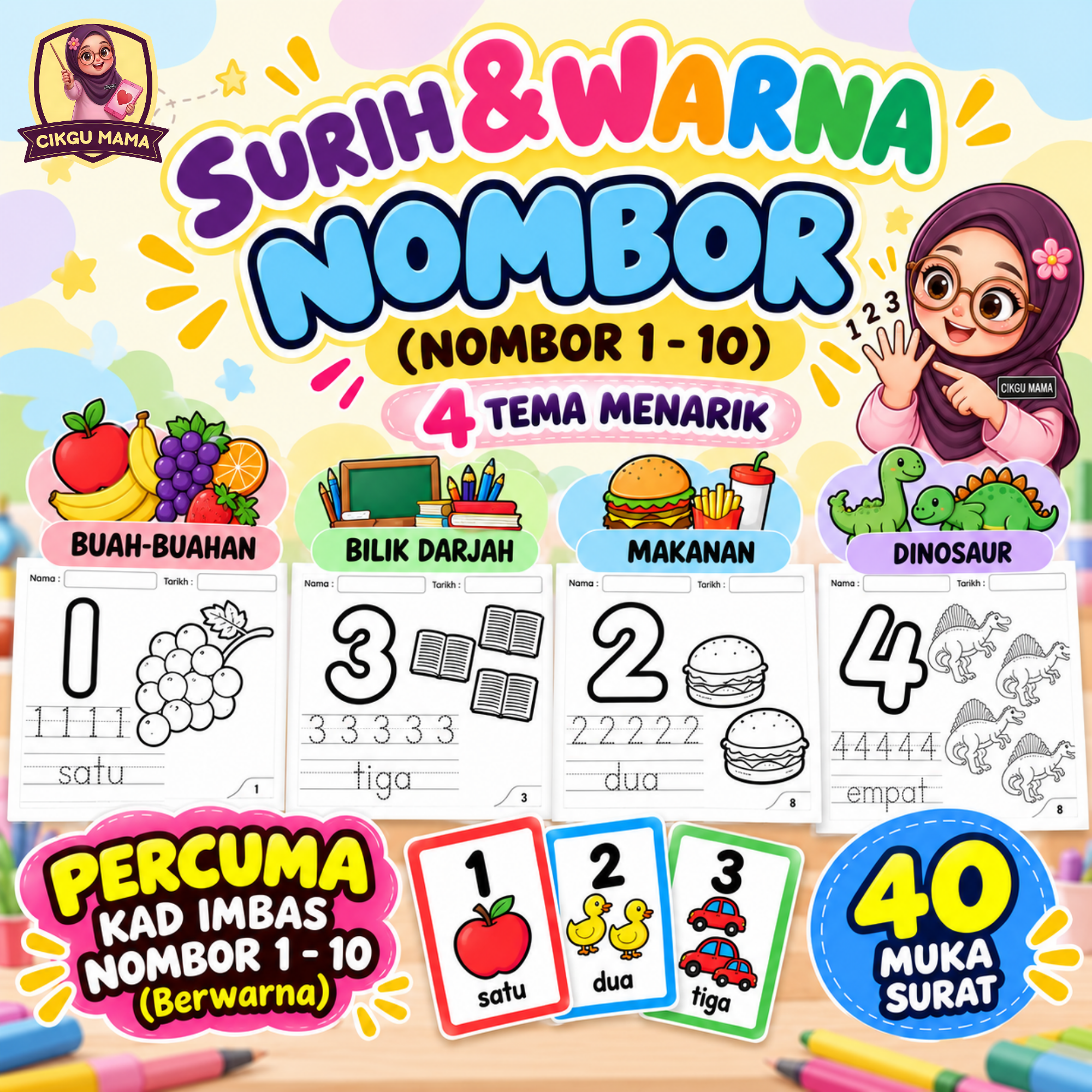 SURIH & WARNA NOMBOR (1 HINGGA 10) BERTEMA